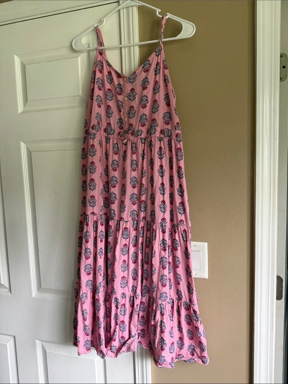 Old Navy Pink Maxi Dress with Navy Leaf Print
